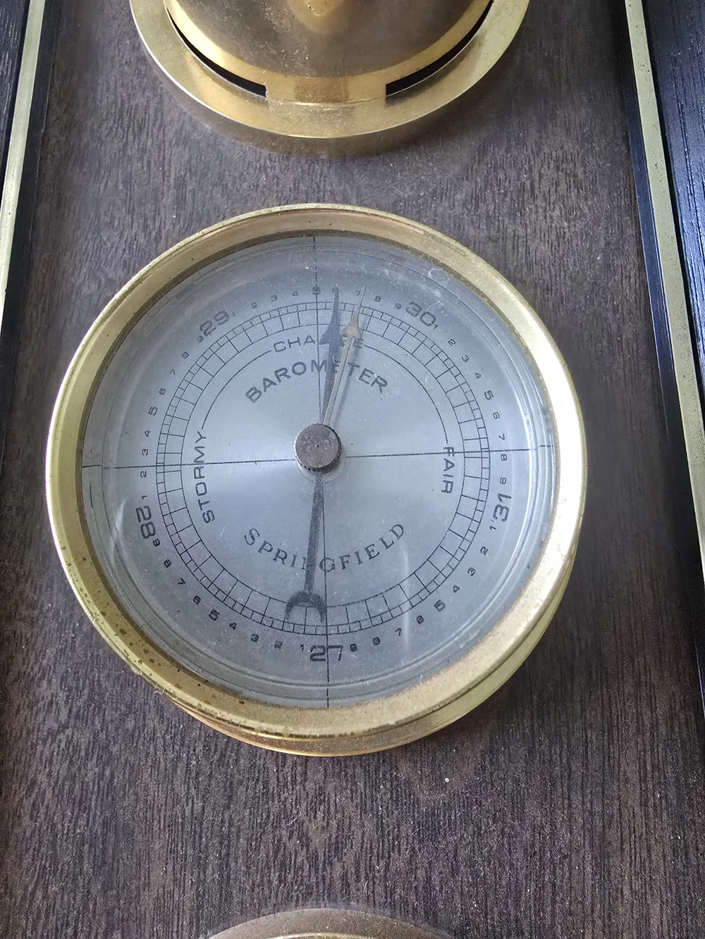 Vintage MCM Nautical Wood Frame Wall Weather Station Brown & Gold Rustic Wear